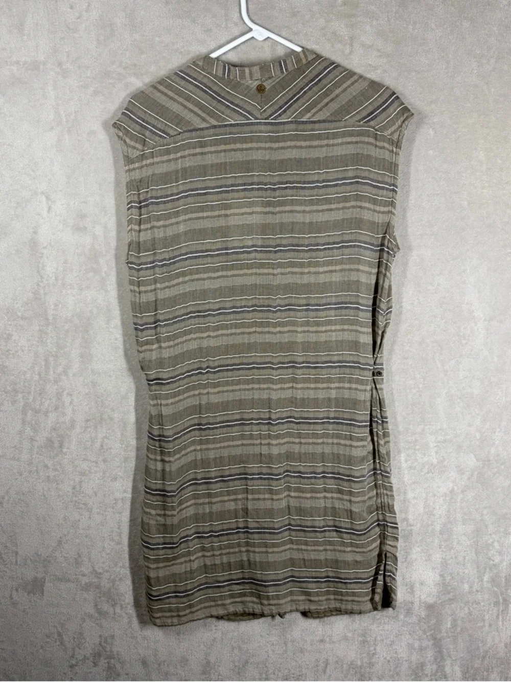 Prana Striped Sleeveless Shirt Dress in Taupe and Light Gray